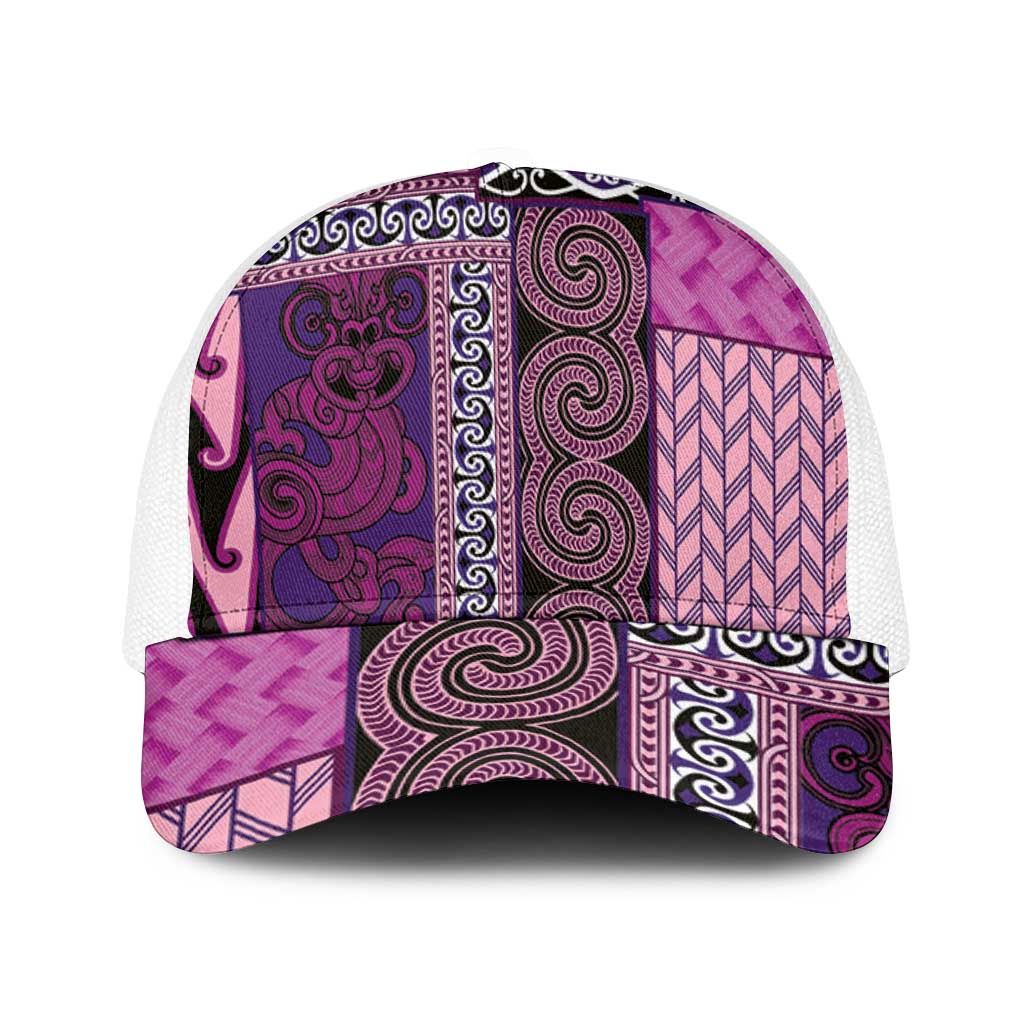 Pink Aotearoa Kowhaiwhai Pattern Baseball Net Cap NZ Maori Quilt Style - Polynesian Pride