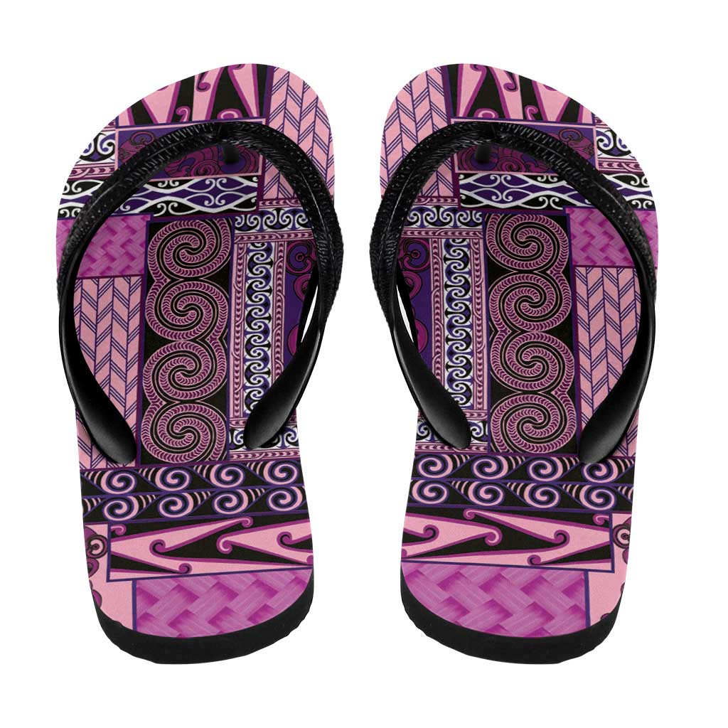 Pink Aotearoa Kowhaiwhai Pattern Flip Flops NZ Maori Quilt Style - Polynesian Pride