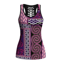 Pink Aotearoa Kowhaiwhai Pattern Hollow Tank Top NZ Maori Quilt Style - Polynesian Pride