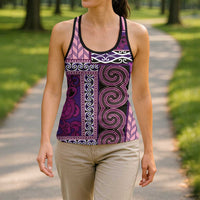 Pink Aotearoa Kowhaiwhai Pattern Hollow Tank Top NZ Maori Quilt Style - Polynesian Pride