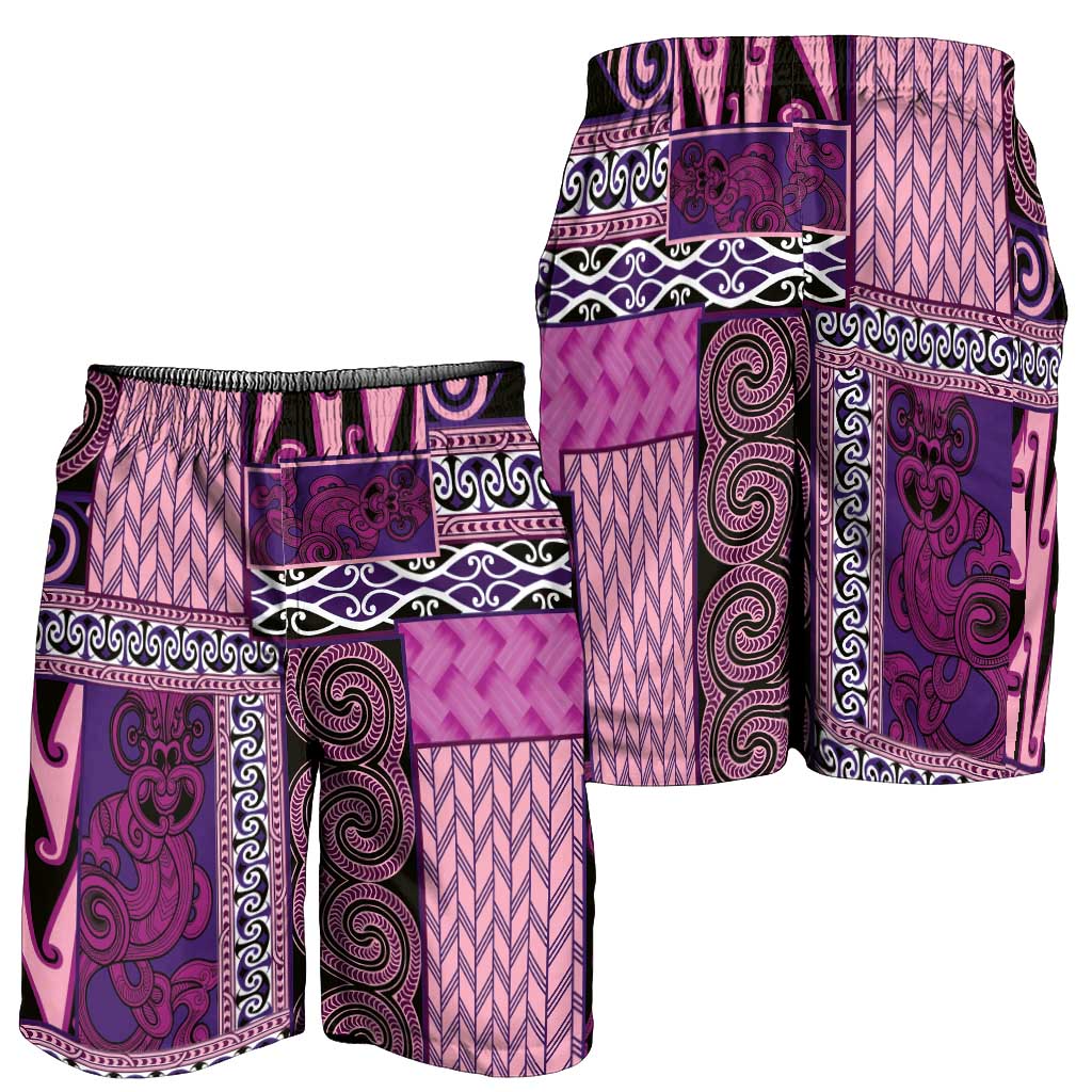 Pink Aotearoa Kowhaiwhai Pattern Shorts for Men NZ Maori Quilt Style - Polynesian Pride