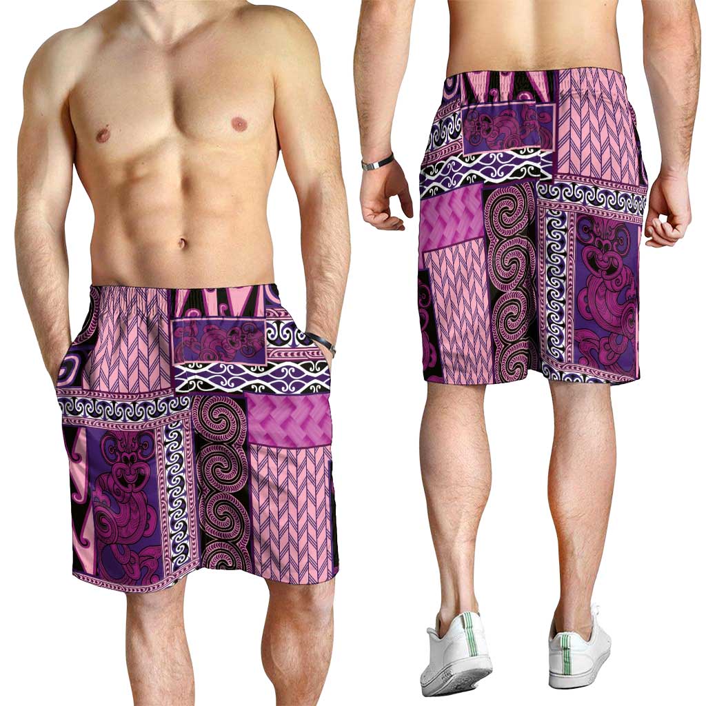 Pink Aotearoa Kowhaiwhai Pattern Shorts for Men NZ Maori Quilt Style - Polynesian Pride