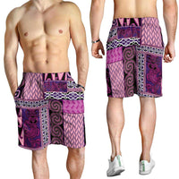 Pink Aotearoa Kowhaiwhai Pattern Shorts for Men NZ Maori Quilt Style - Polynesian Pride