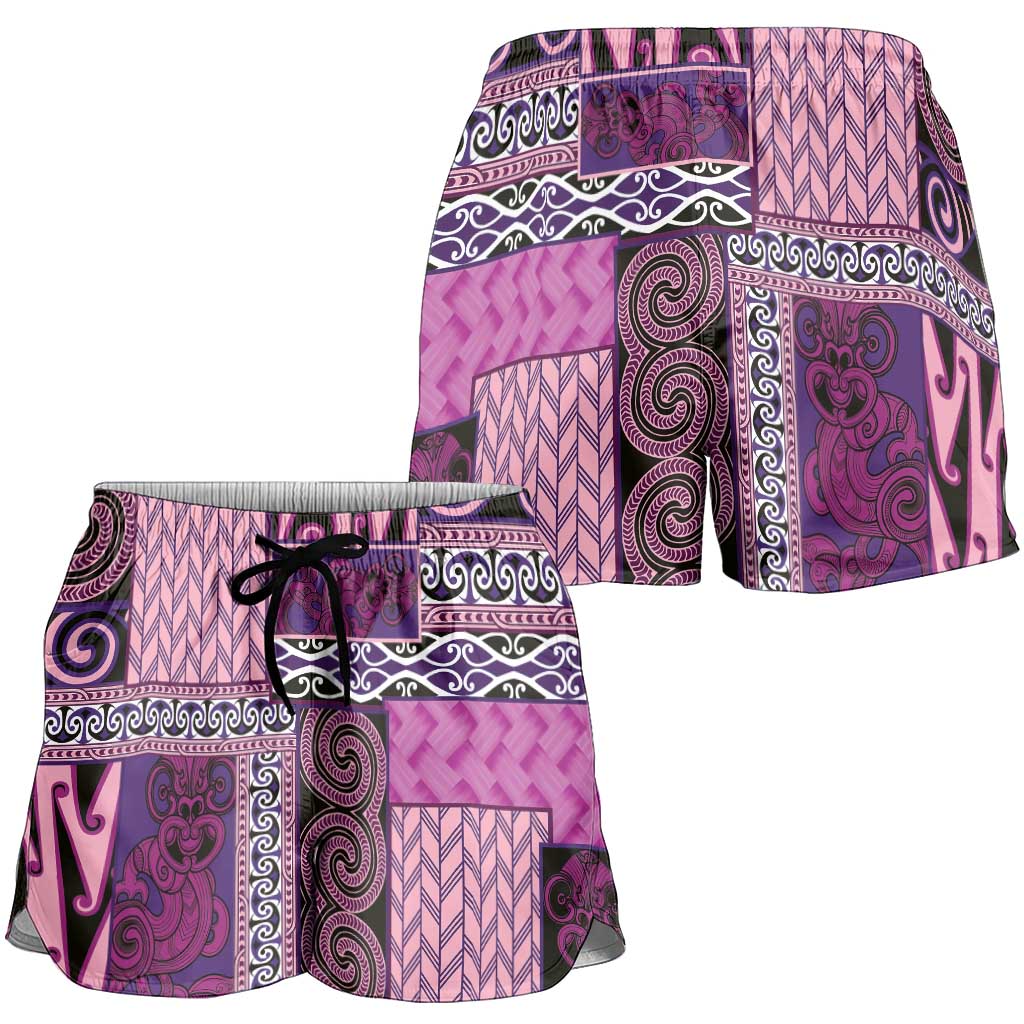 Pink Aotearoa Kowhaiwhai Pattern Shorts for Women NZ Maori Quilt Style - Polynesian Pride