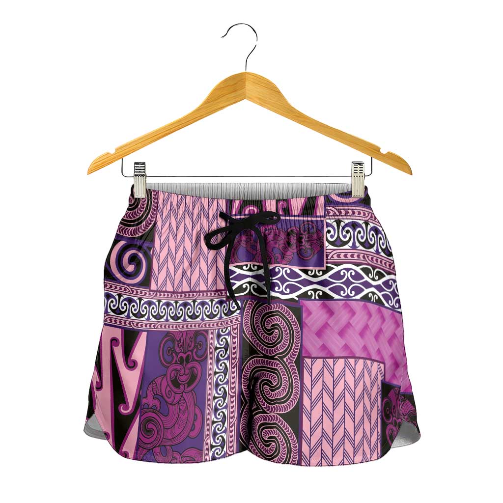 Pink Aotearoa Kowhaiwhai Pattern Shorts for Women NZ Maori Quilt Style - Polynesian Pride