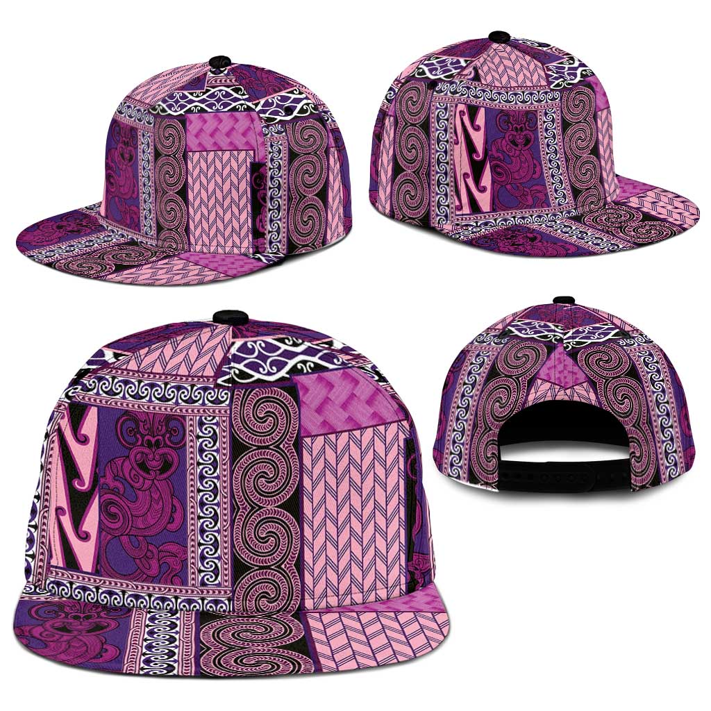 Pink Aotearoa Kowhaiwhai Pattern Snapback Cap NZ Maori Quilt Style - Polynesian Pride