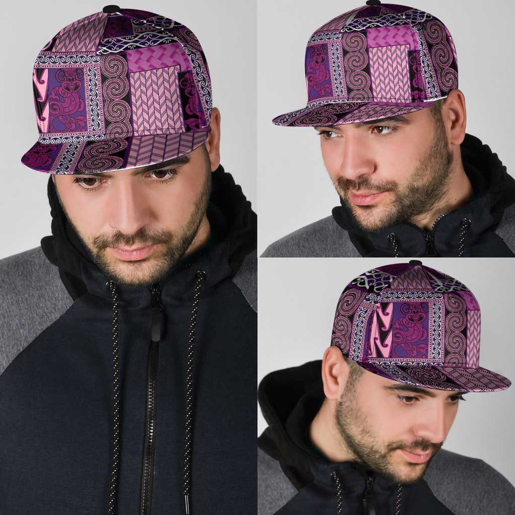 Pink Aotearoa Kowhaiwhai Pattern Snapback Cap NZ Maori Quilt Style - Polynesian Pride