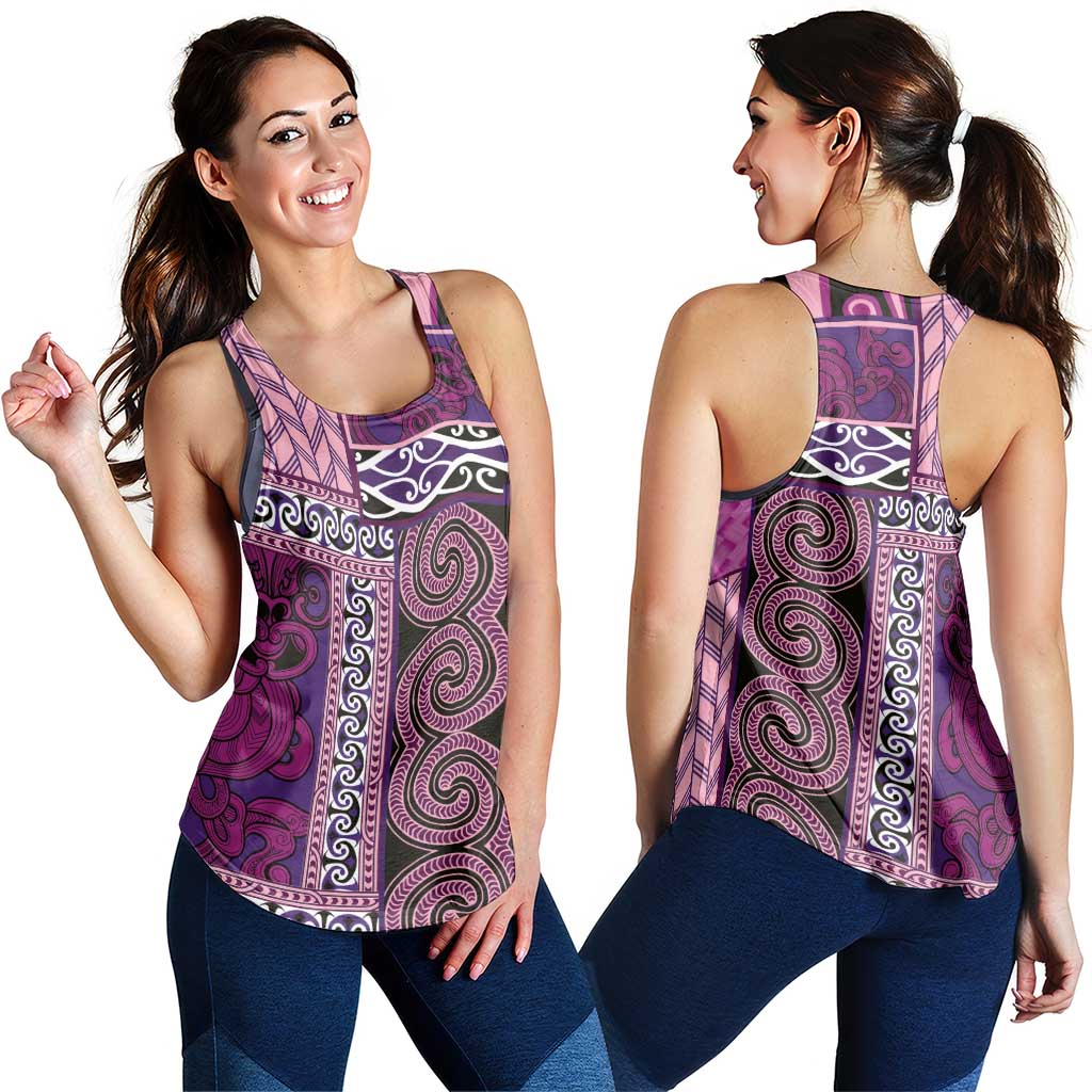 Pink Aotearoa Kowhaiwhai Pattern Women Racerback Tank NZ Maori Quilt Style - Polynesian Pride