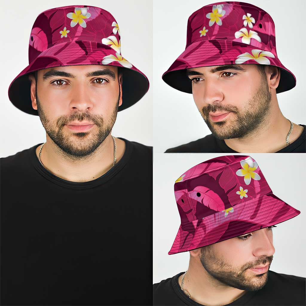 Pink Banana Leaf Hawaii Bucket Hat Lau Maia Plumeria Tropical Summer Vibes LT14 - Polynesian Pride