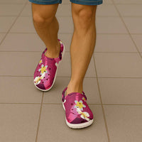 Pink Banana Leaf Hawaii Clogs Shoes Lau Maia Plumeria Tropical Summer Vibes
