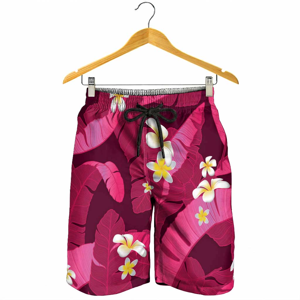 Pink Banana Leaf Hawaii Shorts for Men Lau Maia Plumeria Tropical Summer Vibes LT14 - Polynesian Pride
