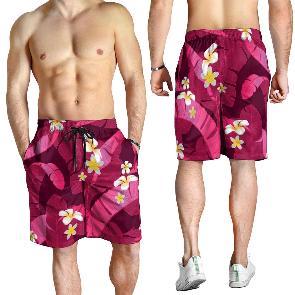 Pink Banana Leaf Hawaii Shorts for Men Lau Maia Plumeria Tropical Summer Vibes LT14 - Polynesian Pride