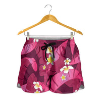 Pink Banana Leaf Hawaii Shorts for Women Lau Maia Plumeria Tropical Summer Vibes