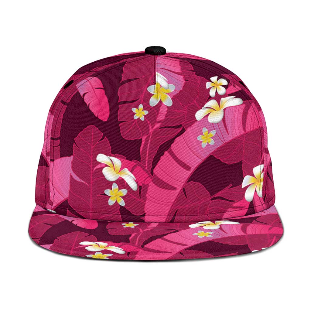 Pink Banana Leaf Hawaii Snapback Cap Lau Maia Plumeria Tropical Summer Vibes