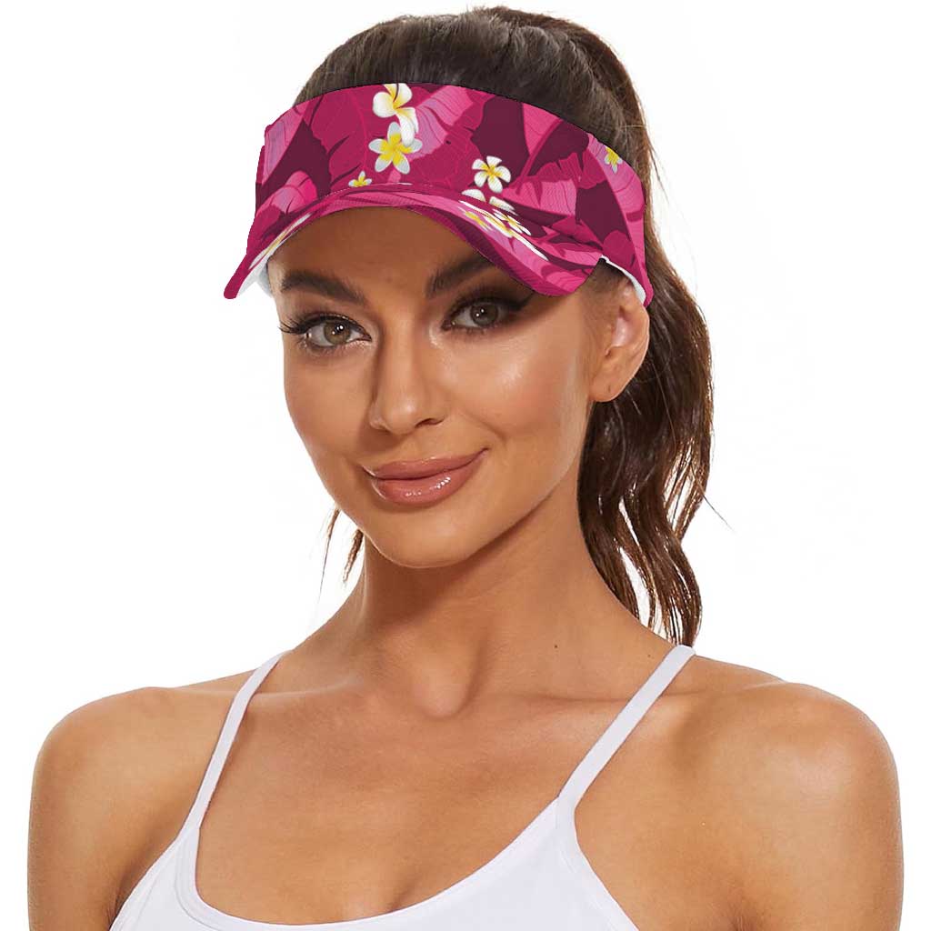 Pink Banana Leaf Hawaii Sun Visor Cap Lau Maia Plumeria Tropical Summer Vibes