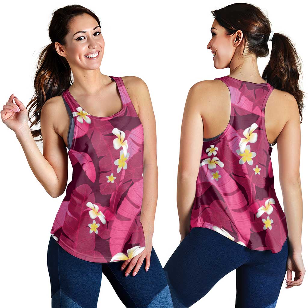 Pink Banana Leaf Hawaii Women Racerback Tank Lau Maia Plumeria Tropical Summer Vibes