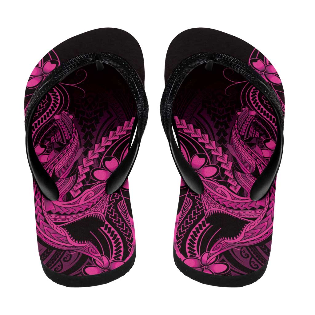 Pink Black Aloha Hawaii Flip Flops Polynesian Shark Tattoo With Plumeria - Polynesian Pride