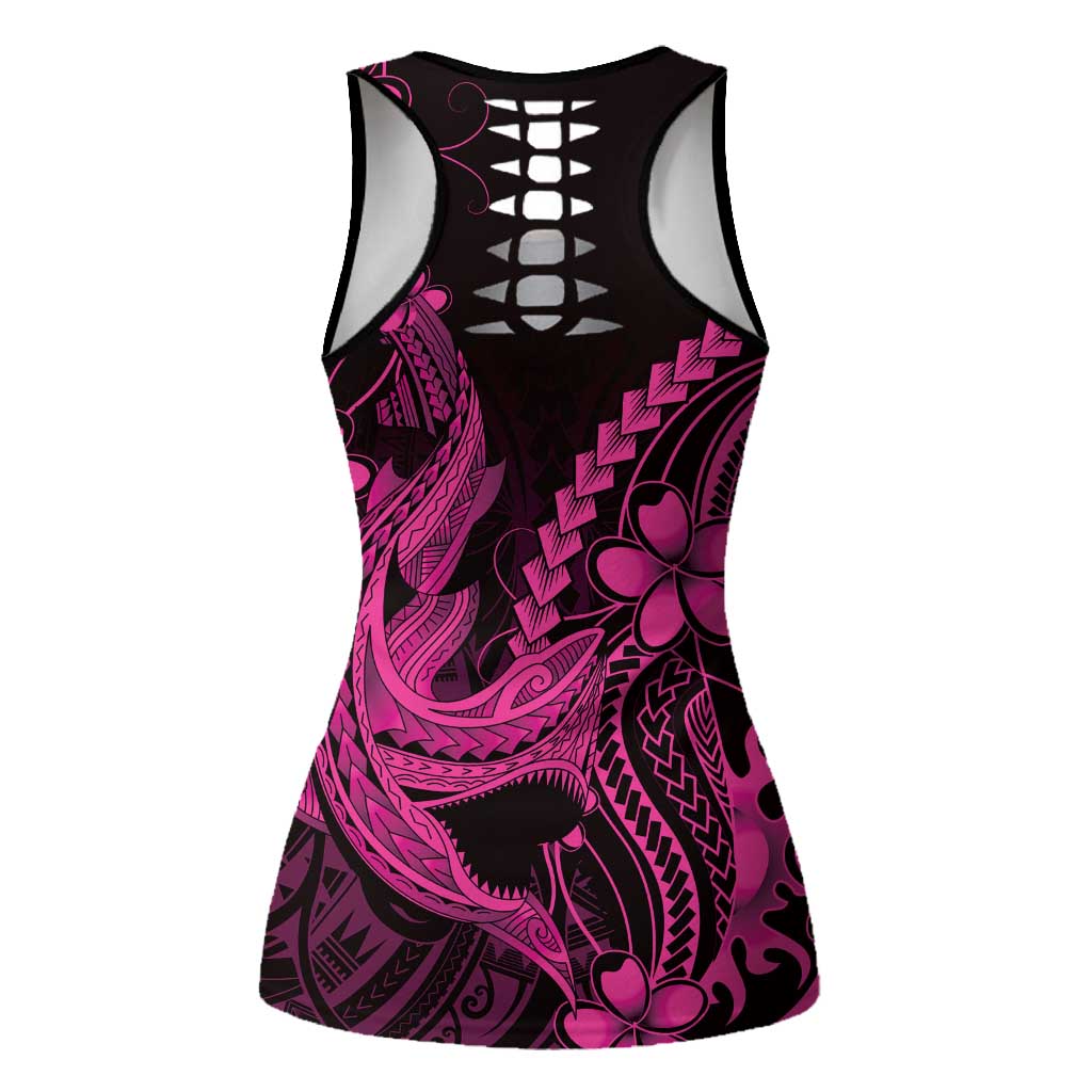 Pink Black Aloha Hawaii Hollow Tank Top Polynesian Shark Tattoo With Plumeria LT14 - Polynesian Pride