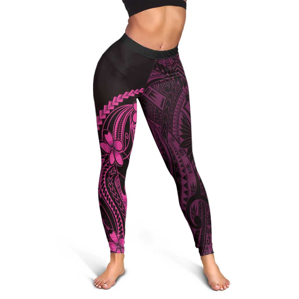 Pink Black Aloha Hawaii Leggings Polynesian Shark Tattoo With Plumeria - Polynesian Pride