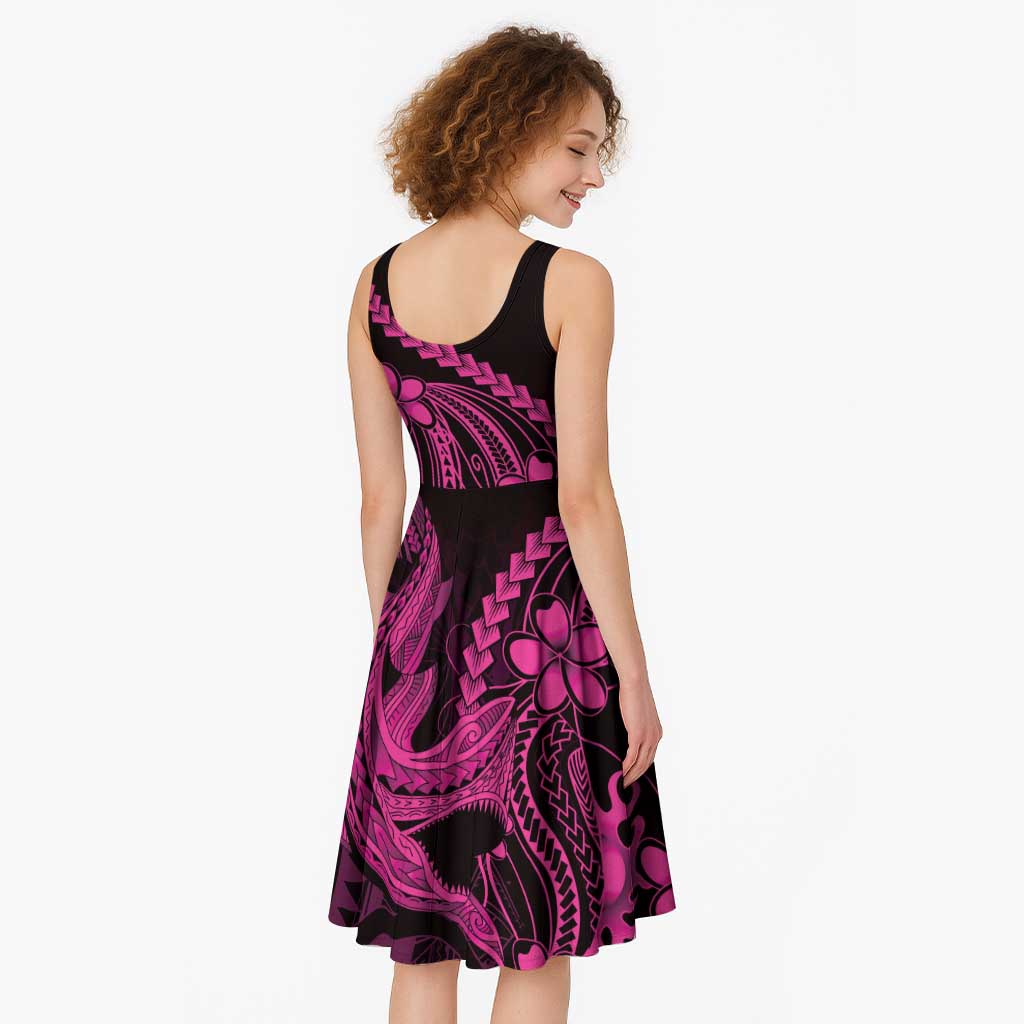 Pink Black Aloha Hawaii Midi Dress Polynesian Shark Tattoo With Plumeria - Polynesian Pride