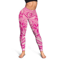 Pink Gradient Polynesia Leggings Hawaiian Tribal Hammerhead Shark Tattoo - Polynesian Pride