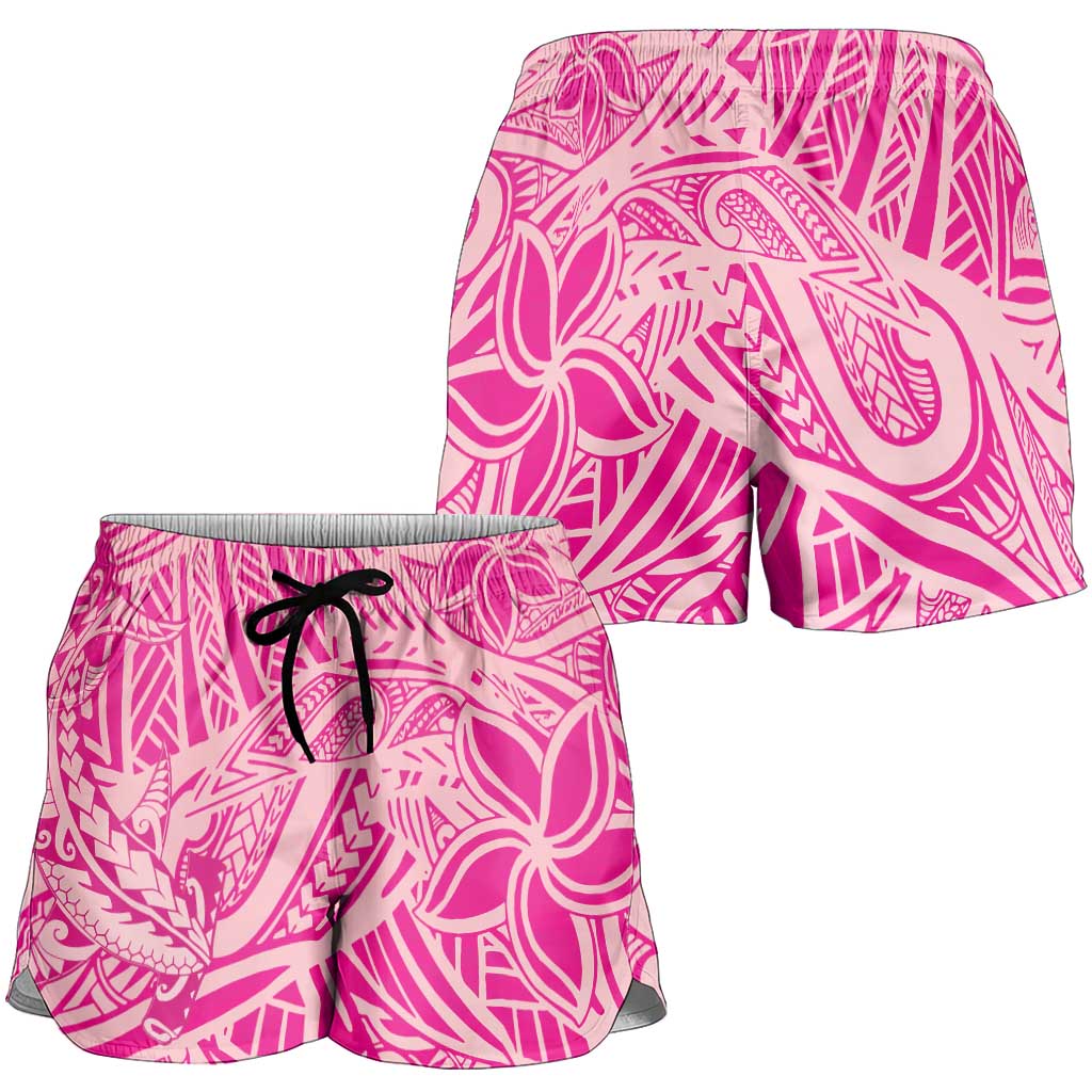 Pink Gradient Polynesia Shorts for Women Hawaiian Tribal Hammerhead Shark Tattoo LT14 - Polynesian Pride