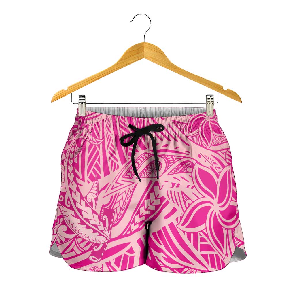 Pink Gradient Polynesia Shorts for Women Hawaiian Tribal Hammerhead Shark Tattoo LT14 - Polynesian Pride