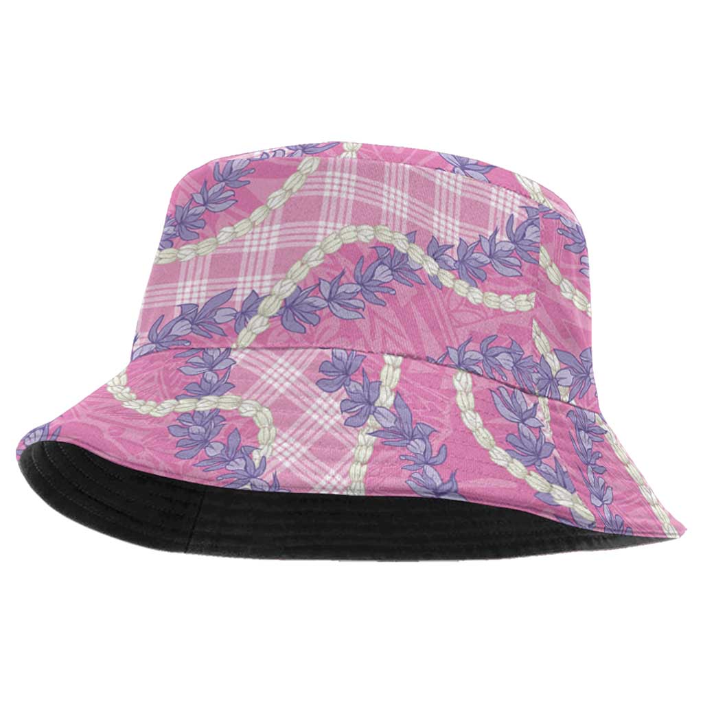 Pink Hawaii Palaka Honohono Pikake Bucket Hat Hawaiian Orchid Lei Polynesian Pattern - Polynesian Pride