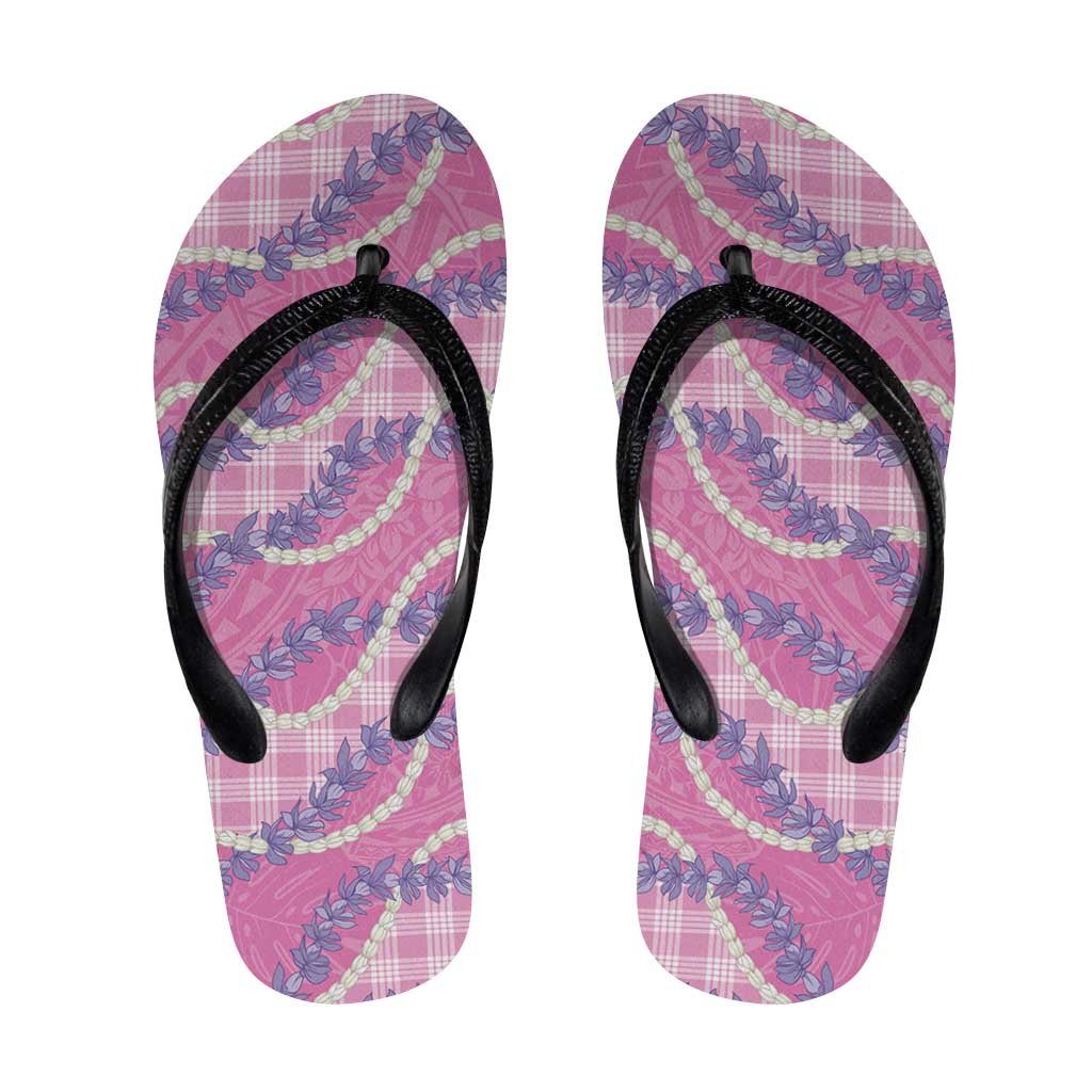 Pink Hawaii Palaka Honohono Pikake Flip Flops Hawaiian Orchid Lei Polynesian Pattern - Polynesian Pride