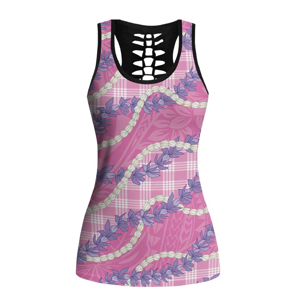 Pink Hawaii Palaka Honohono Pikake Hollow Tank Top Hawaiian Orchid Lei Polynesian Pattern LT14 Female Pink - Polynesian Pride