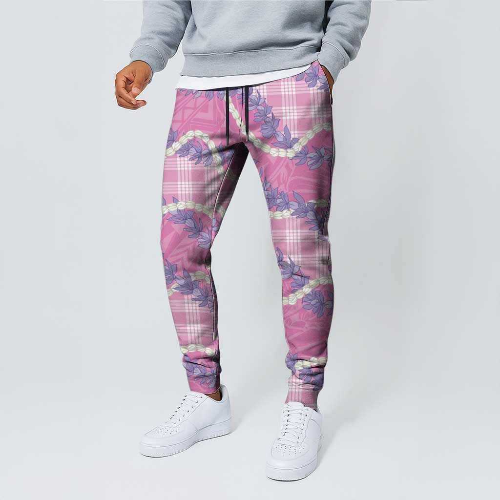 Pink Hawaii Palaka Honohono Pikake Jogger Pants Hawaiian Orchid Lei Polynesian Pattern LT14 - Polynesian Pride