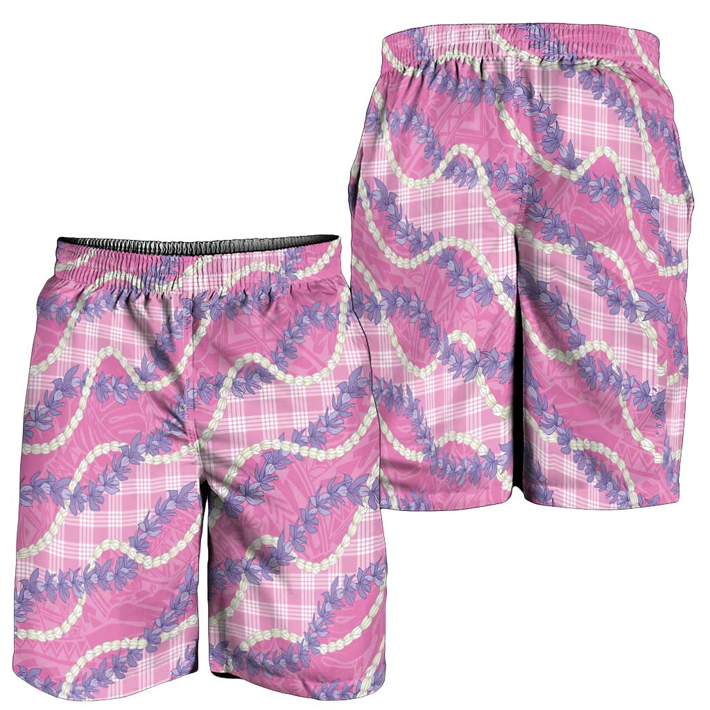 Pink Hawaii Palaka Honohono Pikake Shorts for Men Hawaiian Orchid Lei Polynesian Pattern LT14 - Polynesian Pride