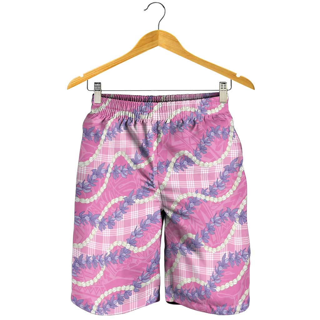 Pink Hawaii Palaka Honohono Pikake Shorts for Men Hawaiian Orchid Lei Polynesian Pattern LT14 - Polynesian Pride