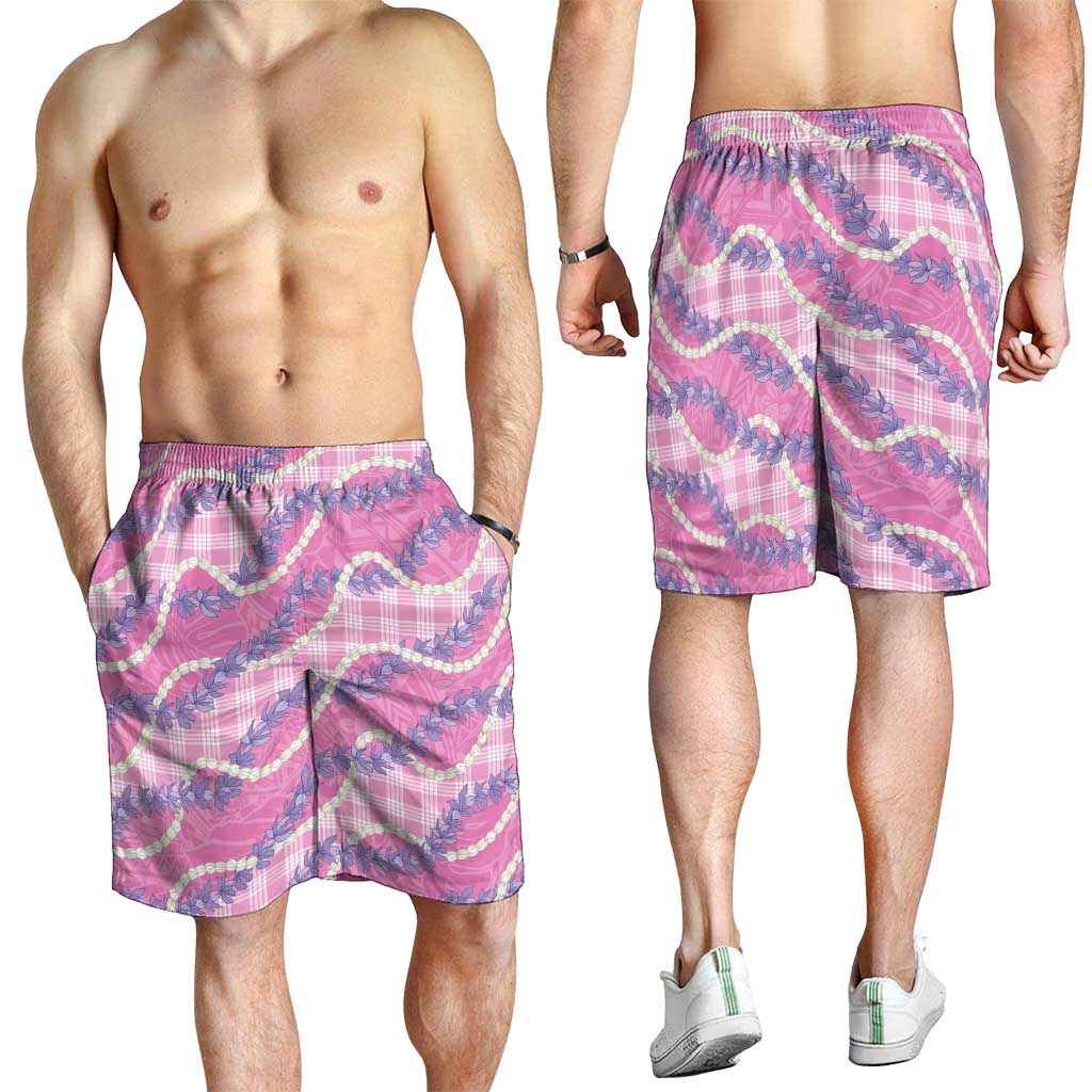 Pink Hawaii Palaka Honohono Pikake Shorts for Men Hawaiian Orchid Lei Polynesian Pattern LT14 - Polynesian Pride
