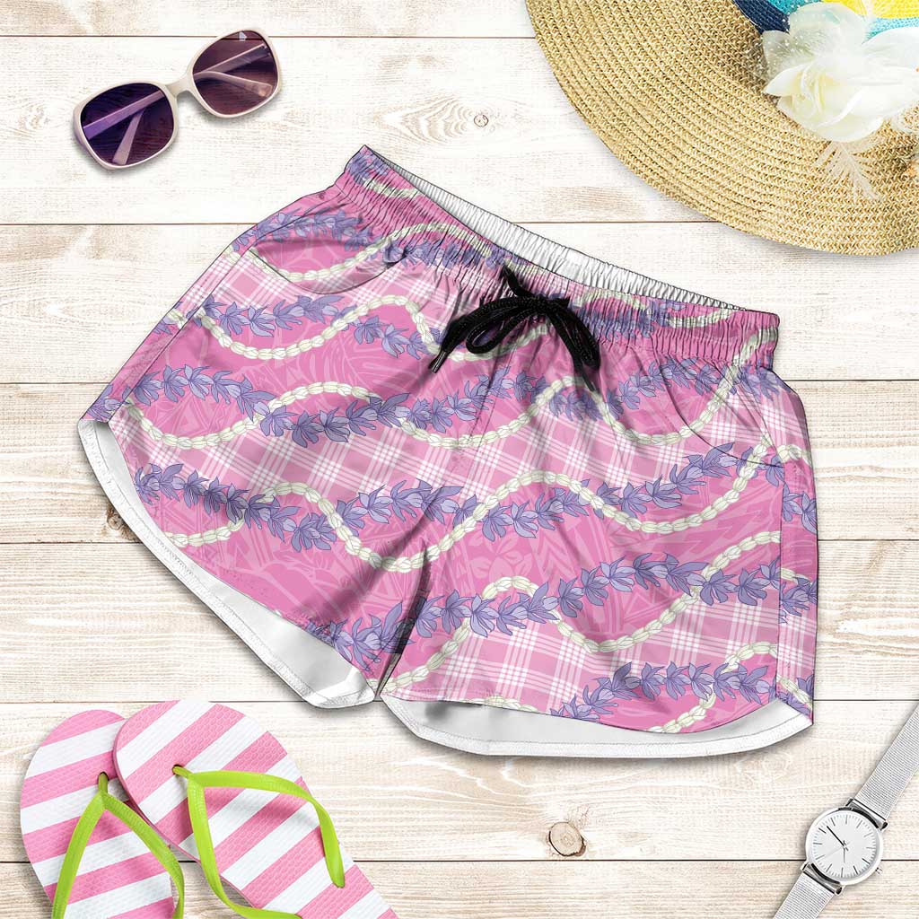 Pink Hawaii Palaka Honohono Pikake Shorts for Women Hawaiian Orchid Lei Polynesian Pattern LT14 Pink - Polynesian Pride