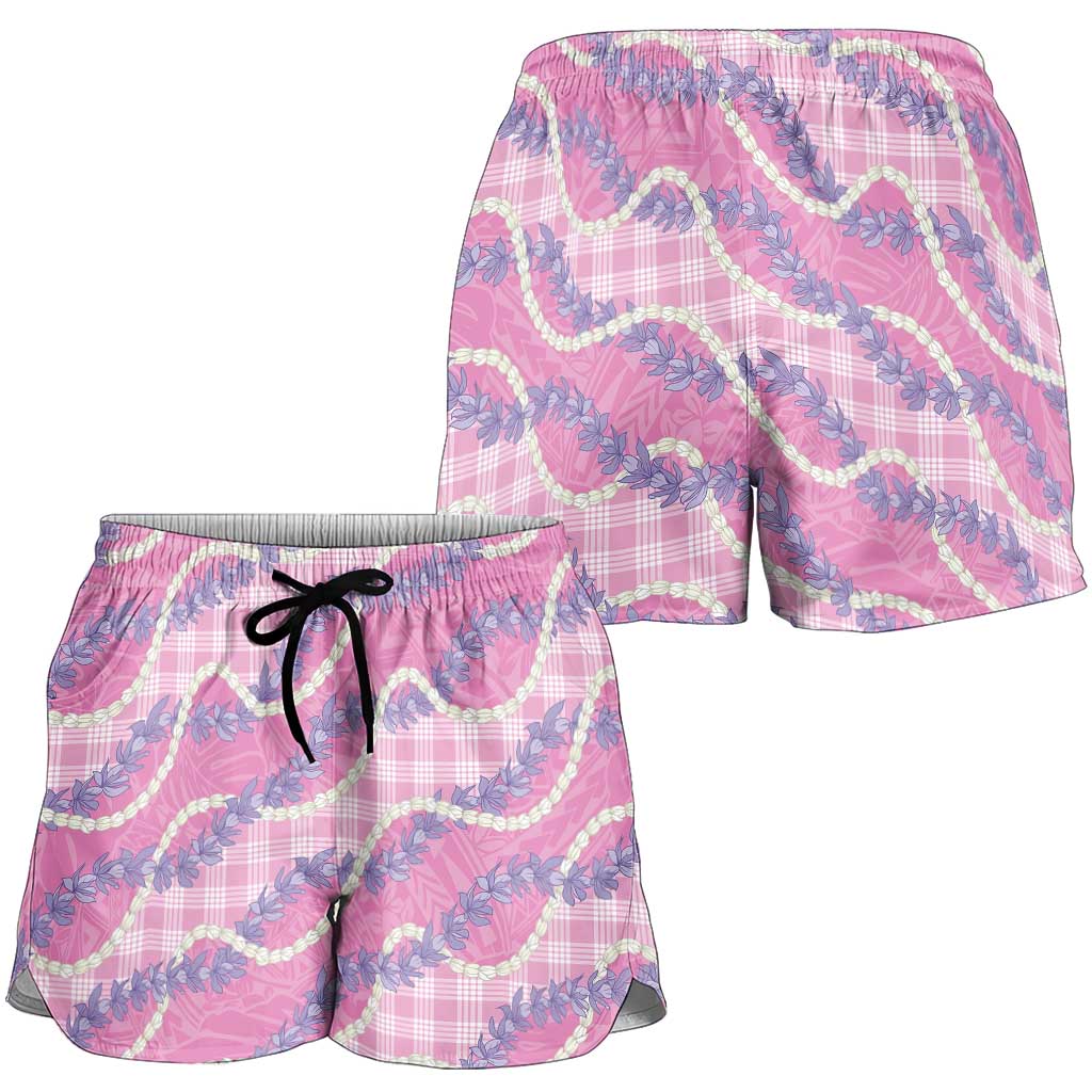 Pink Hawaii Palaka Honohono Pikake Shorts for Women Hawaiian Orchid Lei Polynesian Pattern LT14 - Polynesian Pride