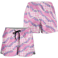 Pink Hawaii Palaka Honohono Pikake Shorts for Women Hawaiian Orchid Lei Polynesian Pattern LT14 - Polynesian Pride