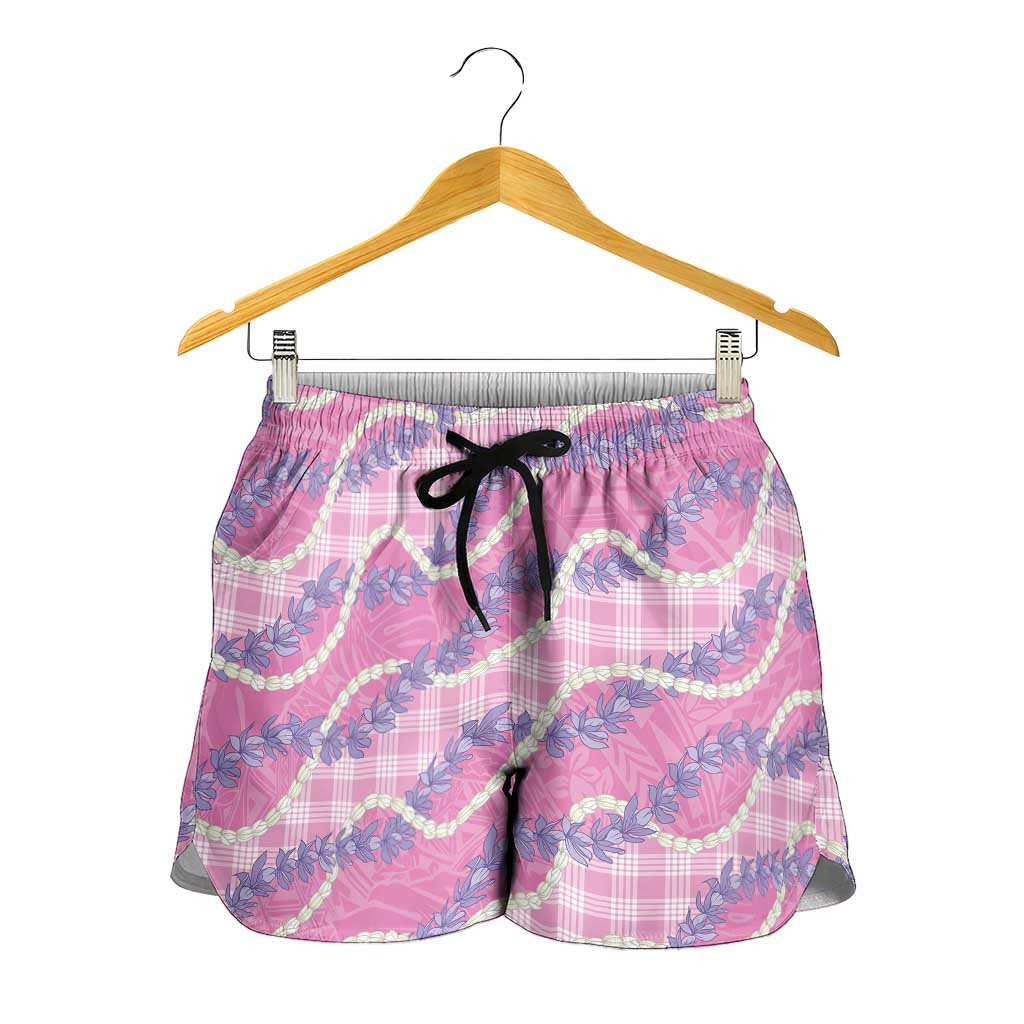Pink Hawaii Palaka Honohono Pikake Shorts for Women Hawaiian Orchid Lei Polynesian Pattern LT14 - Polynesian Pride