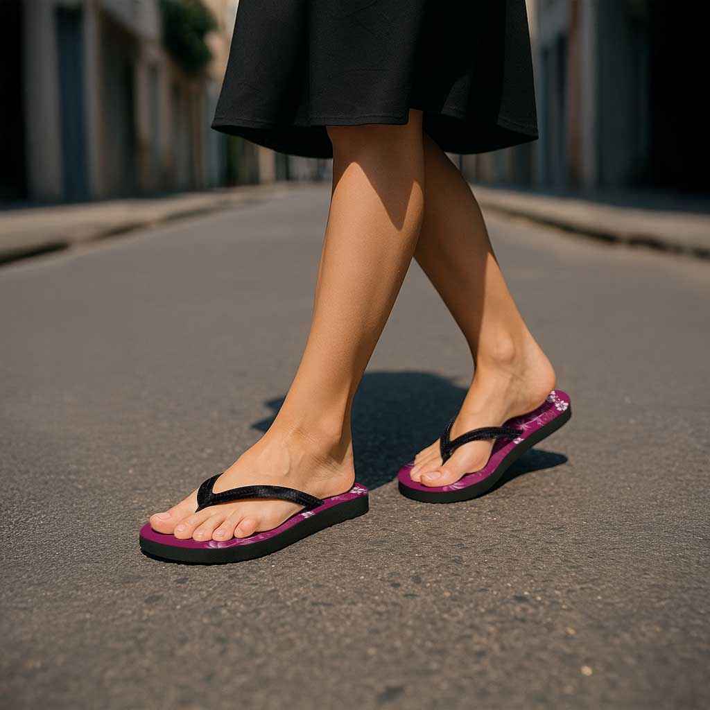 Pink Hawaii Palm Tree Hibiscus Flip Flops Fantasy Summer Vibe