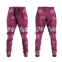 Pink Hawaii Palm Tree Hibiscus Jogger Pants Fantasy Summer Vibe
