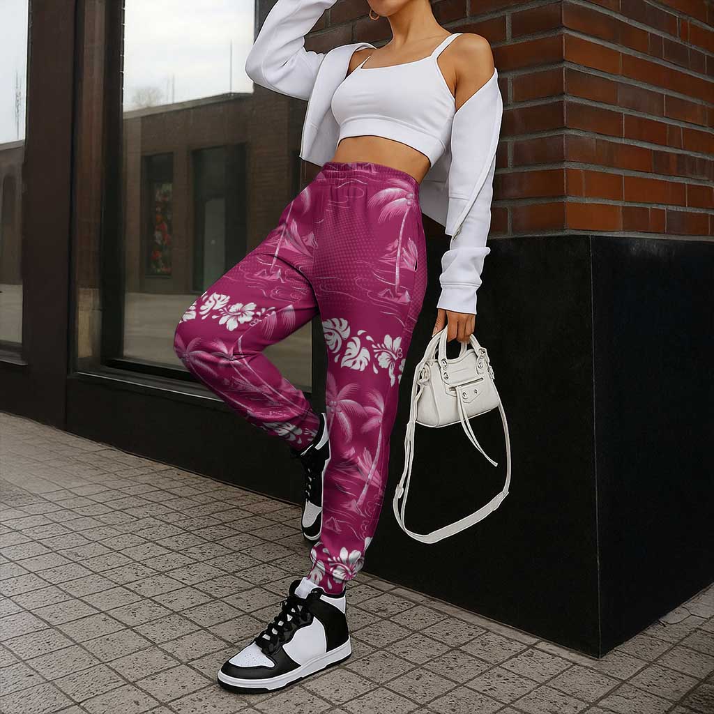Pink Hawaii Palm Tree Hibiscus Jogger Pants Fantasy Summer Vibe