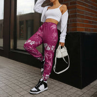 Pink Hawaii Palm Tree Hibiscus Jogger Pants Fantasy Summer Vibe