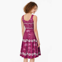 Pink Hawaii Palm Tree Hibiscus Midi Dress Fantasy Summer Vibe