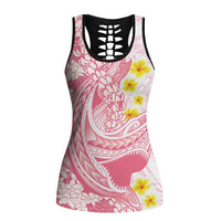 Pink Hawaii Shark Tattoo Hollow Tank Top Puakenikeni Lei Plumeria Polynesian Pattern LT14 Female Pink - Polynesian Pride