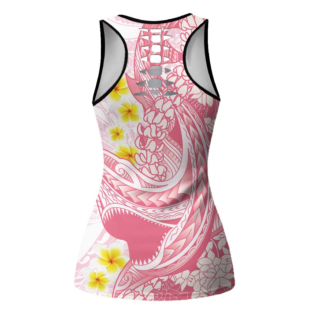 Pink Hawaii Shark Tattoo Hollow Tank Top Puakenikeni Lei Plumeria Polynesian Pattern LT14 - Polynesian Pride