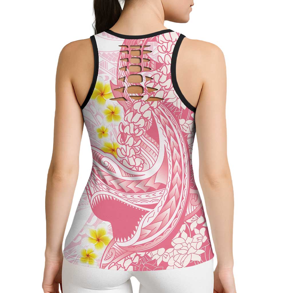Pink Hawaii Shark Tattoo Hollow Tank Top Puakenikeni Lei Plumeria Polynesian Pattern LT14 - Polynesian Pride