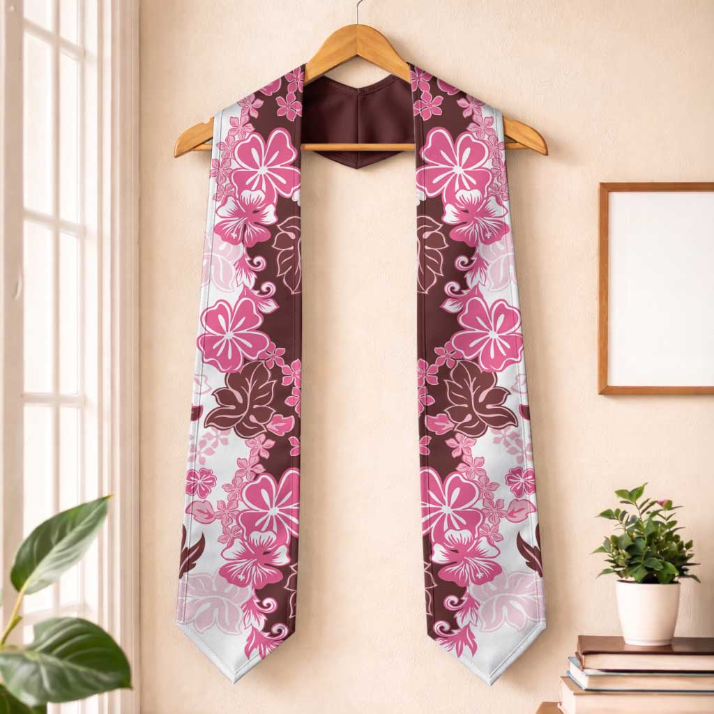 Pink Hibiscus Plumeria Floral Graduation Stole LT01 One Size Pink - Polynesian Pride
