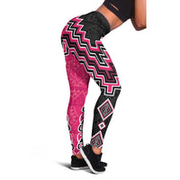 Pink Niho Taniwha Mix Poutama Leggings Unique Taniko Aotearoa LT01 - Polynesian Pride