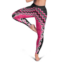Pink Niho Taniwha Mix Poutama Leggings Unique Taniko Aotearoa LT01 - Polynesian Pride