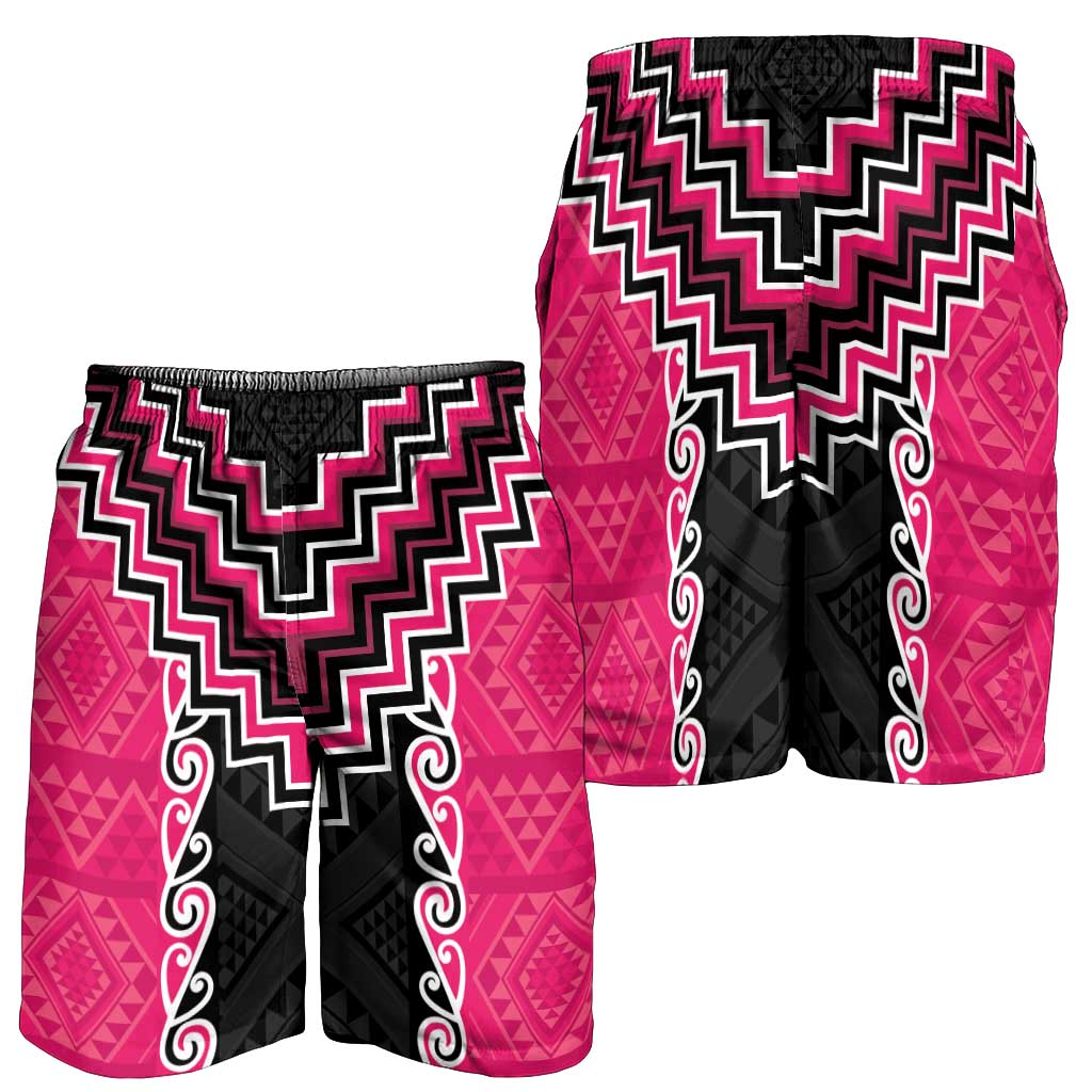 Pink Niho Taniwha Mix Poutama Shorts for Men Unique Taniko Aotearoa LT01 - Polynesian Pride
